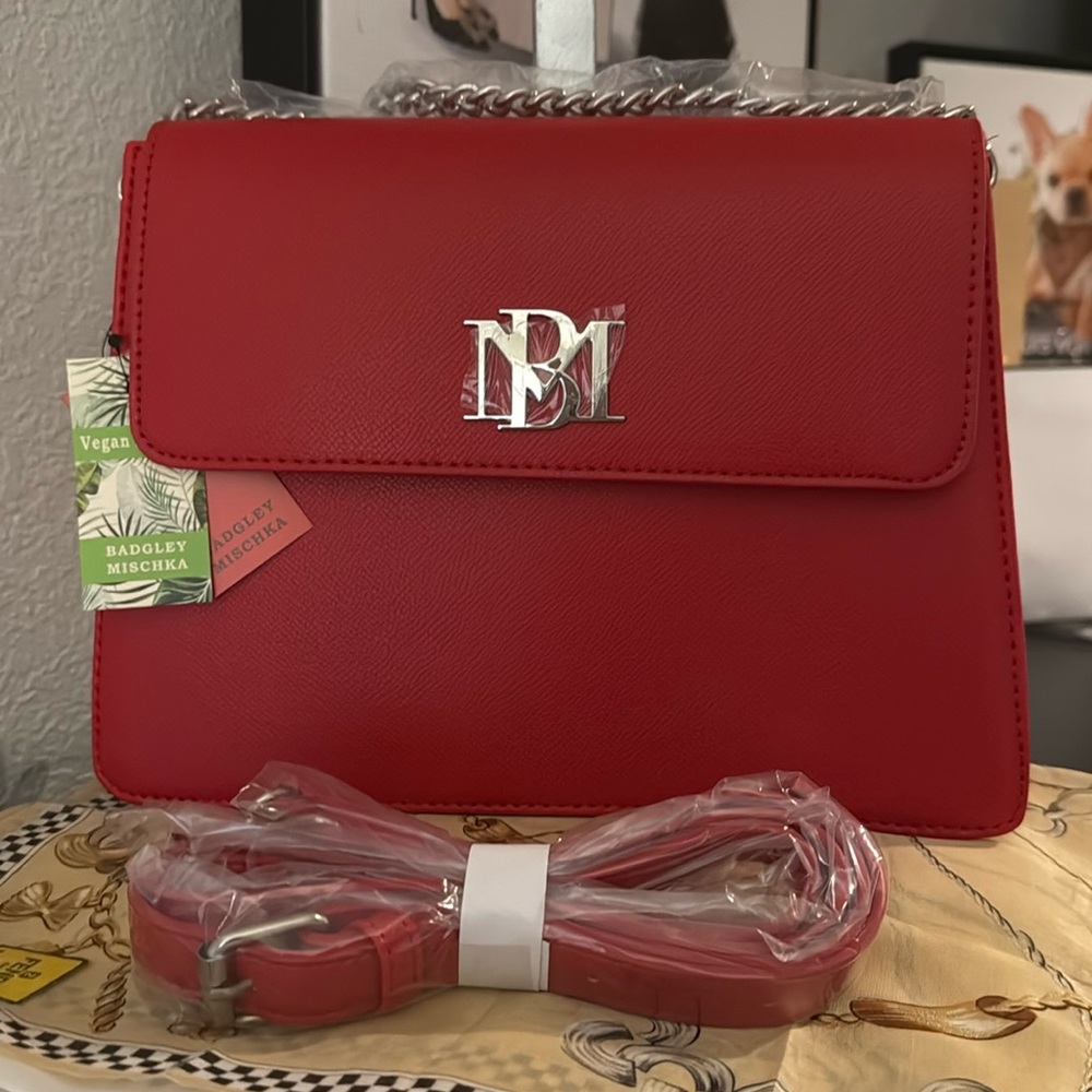 NEW! Badgley Mischka Vegan Leather Crossbody Red